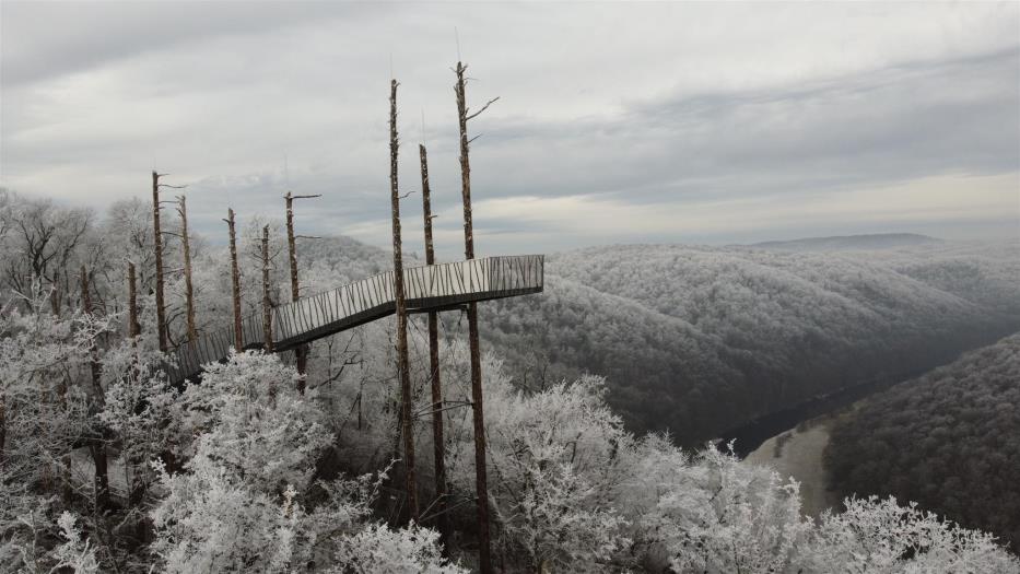 winterliche Aussichtswarte Umlaufblick im Nationalpark Thayatal