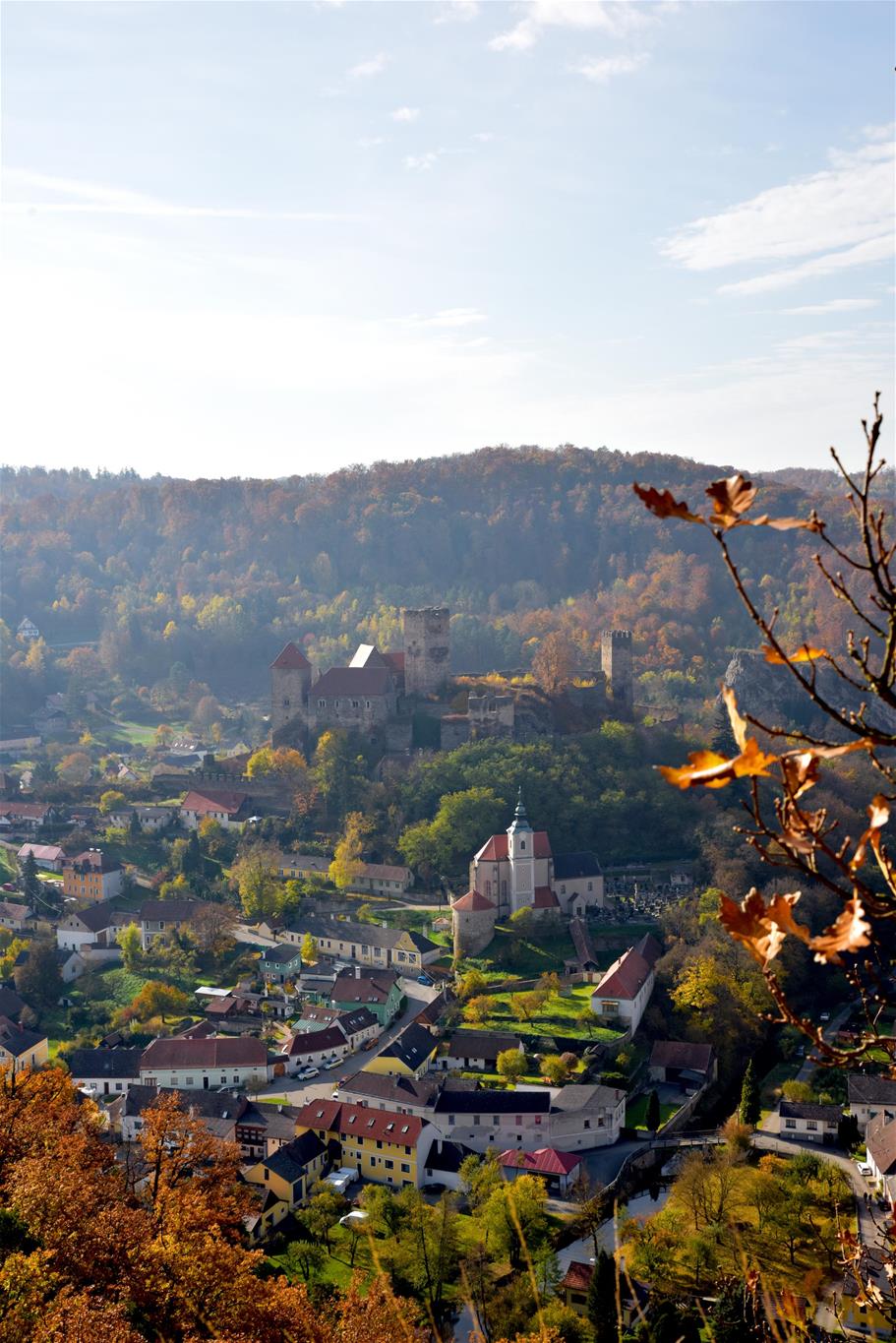 Nationalparkwandertag. Ausblick im Nationalpark Thayatal auf das herbstliche Hardegg